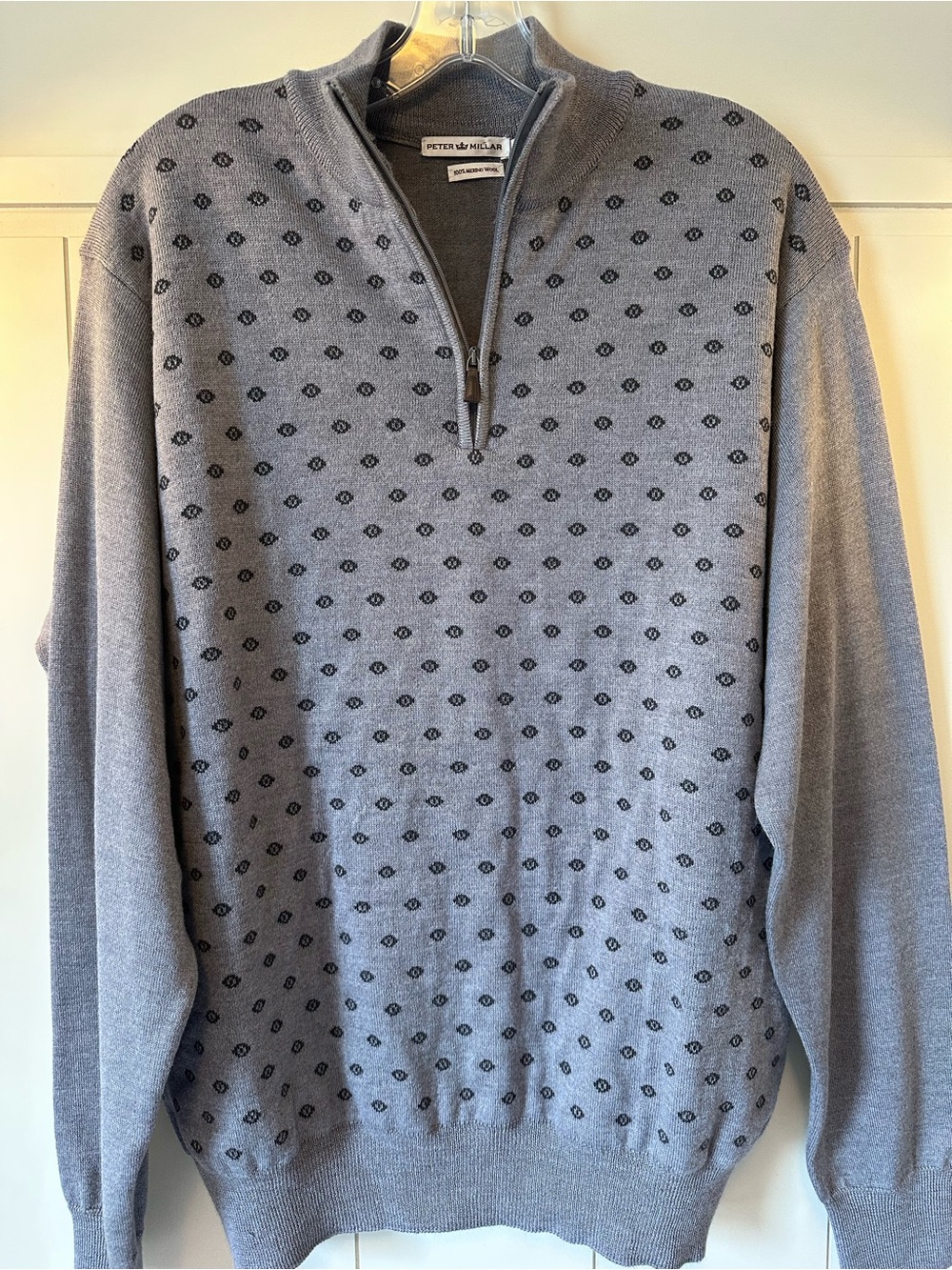 Peter Millar Light Gray Patterned Quarter-Zip Sweater